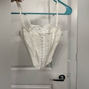 White Lace Corset Top with Front Hook Closure